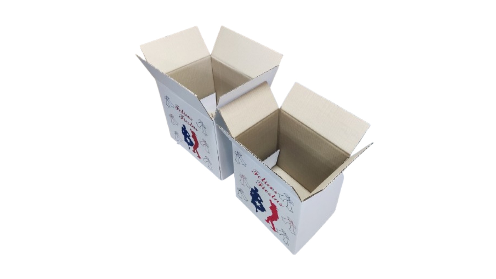 Caja de cartón corrugado impresa con diseño Felices Fiestas, ideal para regalo corporativo de Fiestas Patrias fabricado por Fabricajas en Maipú