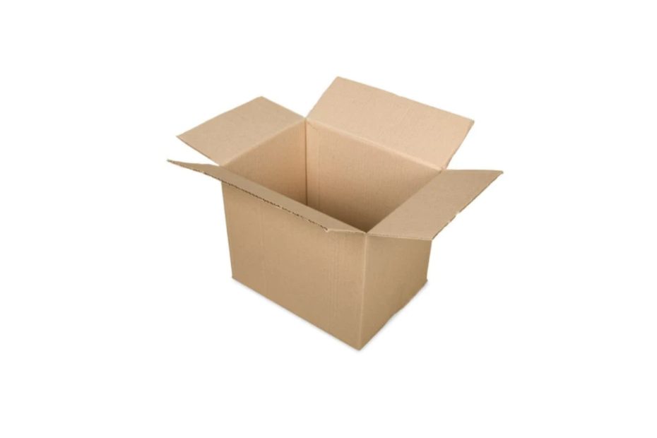 Caja de cartón corrugado kraft abierta para despacho de botellas de cerveza y destilados